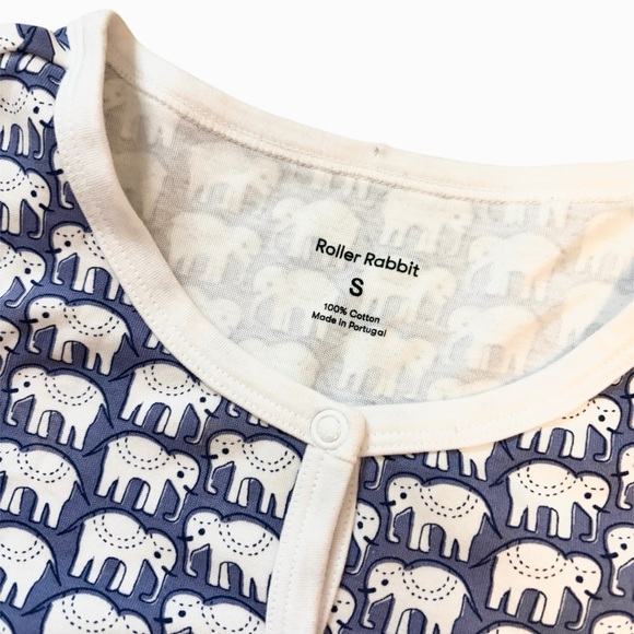 Roller Rabbit Blue White Elephant Hathi Long Sleeve Pajama Top Small - Picture 3 of 3